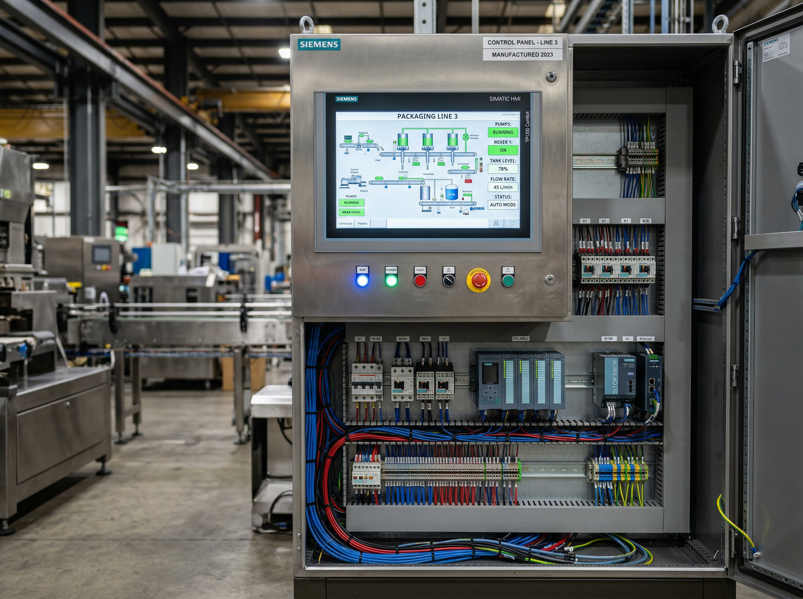 Siemens S7 PLC and HMI SCADA panel for industrial water treatment plant automation