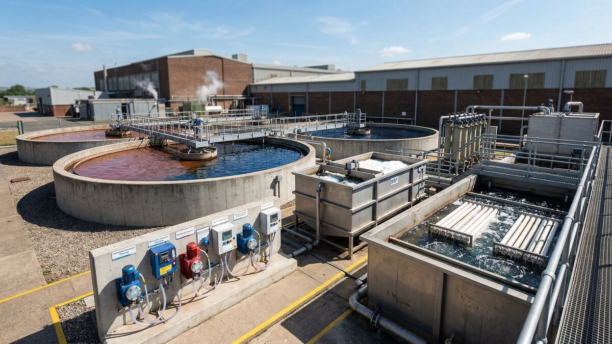 Textile manufacturing facility with industrial wastewater colour removal treatment systems